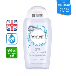 Dung dịch vệ sinh phụ nữ cao cấp cho da nhạy cảm Femfresh 0% Sensitive Wash 250ml
